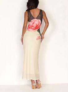 Glamine Women's Sexy Elegant Romantic Big Floral Print Mesh Long Dress, Suitable For Holiday, Romantic Dates - Multicolor - View 2