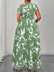 Maweii 大码女式无袖单肩不对称下摆系带性感衬衫 - 綠色 - 查看 2