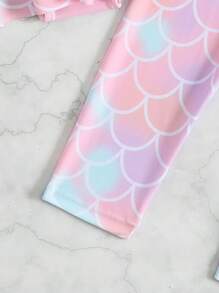 2pcs/Set Young Girls One-Piece Swimsuit With Defining Prints & Frilly Edges - Multicolor - View 3