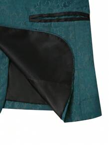 Calvornis Conjunto de chaqueta y pantalones de traje de color contrastante de manga larga para hombre - Verde Oscuro - Ver 6