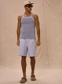 Musero Contrast Binding Ribbed Tank Top Spring Vacation Summer - Baby Blue - View 5