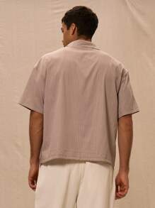 Musero Boxy Oversized V-Neck Collared Pinstripe Short Sleeved Polo Top Only - Multicolor - View 3
