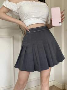 Modelyn 休闲百褶女士裙，简约时尚，适合夏季、毕业典礼 - 深灰色 - 查看 4