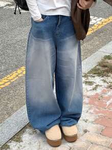DAZY Jeans anchos casuales versátiles con bolsillos y pierna ancha, jeans holgados - Azul lavado medio - Ver 6
