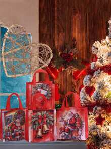 4/12/20pcs Gift Bags With Santa Claus Print - Reusable Party Gift Tote Bags For Presents - Non-Woven Retail Shopping Bags With Handles For Holiday & Birthday Gifts, Valentine's Day, Valentines Wedding, Birthday,Christmas Decorations, Suplies