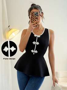 Chiquease Camiseta Regata Feminina, Listrada Preta e Branca Simples e na Moda, Adequada para Uso Diário, Verão - Preto - Visão 1