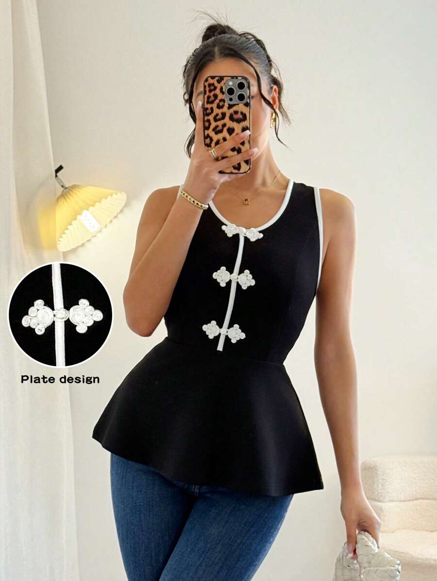 Chiquease Camiseta Regata Feminina, Listrada Preta e Branca Simples e na Moda, Adequada para Uso Diário, Verão - Preto - Visão 1