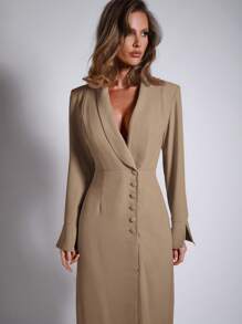 COSMINA Vestido largo rojo elegante para fiesta de mujer - Caqui - Ver 5