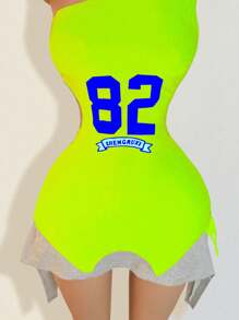 BamGleam Damen Asymmetrischer Ausschnitt Figurbetontes Kleid mit asymmetrischem Saum, modisches bedrucktes Kleid, Strandoutfit