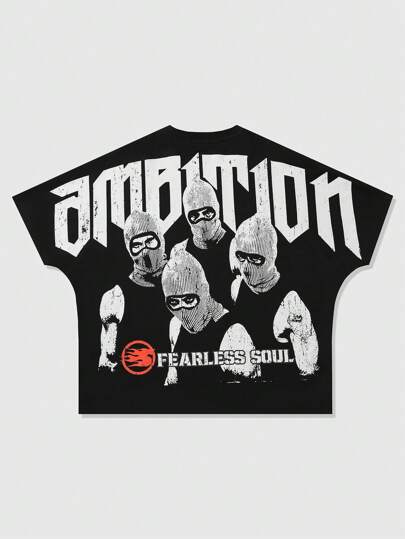 Street Life Men's Letter & Portrait Print Short Sleeve Loose Casual T-Shirt