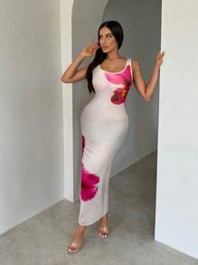 SHEIN SXY Women's Summer Floral Colorblock Sheer Mesh Bodycon Dress Sexy Boho Birthday Bachelorette Party Women Outfit Summer Vacation Holiday Beach BOHO