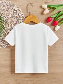SHEIN Young Girl 1pc Casual Simple Letter Print Short Sleeve T-Shirt, Suitable For Summer Mother And Daughter Outfit>Regular Fitmommy And Baby Outfit