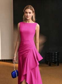 MOTF Soiréza ASYMMETRICAL RUFFLE HEM SLEEVELESS DRESS