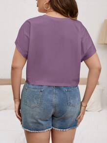 SHEIN Essnce Plus Size Women's Solid Color Round Neck Casual Cropped T-Shirt