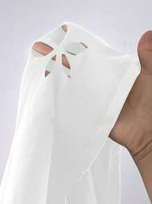 Flirla Áo cánh buộc phía trước cổ chữ V sâu không đối xứng cỡ lớn cho nữ - trắng - Xem 4