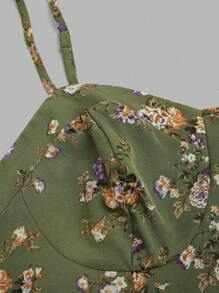 Sweetra 大码优雅花卉印花松紧腰无袖连衣裙 - 彩色 - 查看 4