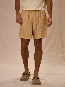 条纹亚麻“Musero”刺绣短裤，仅限春夏假期穿着 - 彩色 - 查看 2