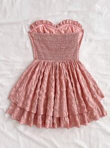Soleia Plus Size Women Romantic Pink Ruffled Asymmetric Hem Halter Mini Dress, Suitable For Christmas Party, Dating