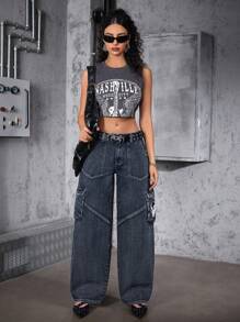TrendSteals Women's Casual Dusty Blue Extra Long Denim Jeans With Zipper Details - Dusty Blue - View 5