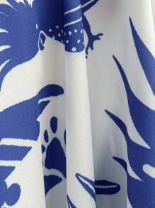 Soleia Women's Vacation Blue Palm Tree Parrot Tropical Print Long Tie-Neck Dress, Blue & White,Summer Dresses For Women - Blue and White - View 8