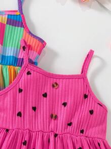 SHEIN 3pcs/Set Girls Ditsy Floral Strappy Dress With Patch Closure, Countryside Style - Multicolor - View 3