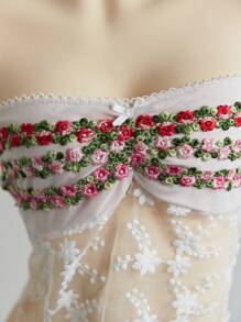 SHEIN Unity 女士花卉刺绣网眼拼布抹胸上衣