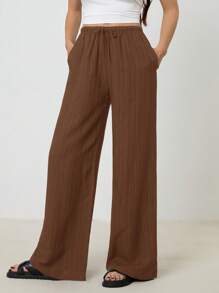 SHEIN Tall 女式双面腰带休闲裤 - 棕色 - 查看 8