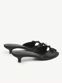 CUCCOO CHICEST 女士优雅蝴蝶结圆头小猫跟凉鞋，甜美浪漫的黑色缎面高跟鞋，适合下午茶、约会、优雅装扮、度假 - 黑色 - 查看 10