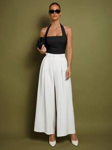 COSMINA Parte superior de halter blanca para mujer, elegante para ocasiones formales, uso diario en la oficina, estilo de influencer, coqueta, estilo de dinero antiguo, atuendos de verano
