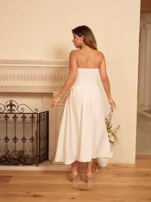 Flirla Plus Size Women Elegant Versatile Slimming Ruffle Hem Dress, Solid Color Casual Long Dress - White - View 2