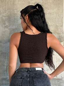 SHEIN SXY Sexy Ruffle Asymmetrical Square Neck Cropped Women Tank Top,Y2k,Club Women Sexy,Summer Tops,Going Out ,Concert Women,Rave, Festival,Streetwear For Women,Gyaru,Brown