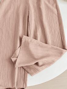 SHEIN LMoss Kids LMoss Tween Girl Textured Fabric Loose Wide Leg Pants With Drawstring Elastic Waistband - Pink - View 6