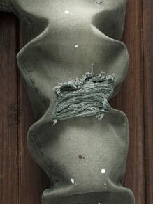 SHEIN Tween Boy 黑色仿旧油漆飞溅弹性紧身牛仔裤 - 軍綠色 - 查看 6