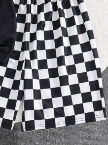 2pcs/Set Kids Tween Boys Casual Street Fashion Letter Print Pattern Round Neck Loose T-Shirt And Plaid Printed Shorts Knit Set, Suitable For School, Garden, Beach, Birthday, Spring, Summer, Autumn, Winter Seasons - Royal Blue - View 7