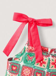 SHEIN Young Girls' Butterfly Strap Patchwork Ruffle Hem Vacation Style Bodysuits & Jumpsuits, Summer - Multicolor - View 9