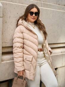 RueChic Plus Size Effen Kleur Winterjas met Riem