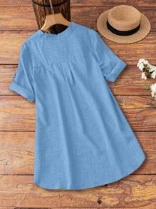 EMERY ROSE Plus Size Women's Solid Color V-Neck Short Sleeve Casual Shirt - Baby Blue - View 2