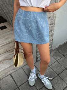 SHEIN Forever 21 夏装 /茶会裙 /海滩度假装 /休闲女装 /夏装 /蓝色纹理迷你裙 - 藍色 - 查看 4