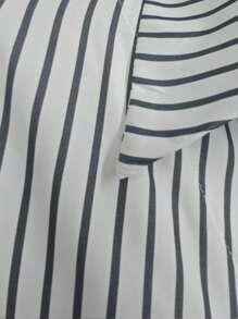 Franclia 不对称腰部修身条纹长袖女式衬衫 - 黑與白 - 查看 4