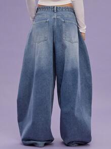COUREZ 低腰宽松牛仔裤，浅蓝色水洗，街头休闲，Y2K风格，休闲音乐节风格，棉质牛仔布，复古棉质