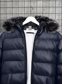 RueChic 冬季男士纯色拼布羊毛连帽加厚外套