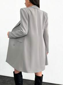 SHEIN Tall Double-Breasted Suit Jacket And Skirt Set - Grey - View 2
