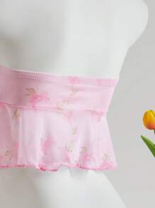 Sweetina Y2K Floral Print Open Shoulder Crop Top, Soft Pink - Pink - View 8