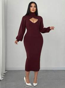 Celure Conjunto de 2 piezas de punto para mujer de talla grande - Vestido de suéter sin mangas de cuello en V + Jersey de cuello alto de manga corta abombada