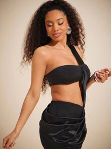 Vixey Satin Contrast Jersey Bandeau Top With Draped Sash, Spring Outfits, Summer Outfits For Women, Summer Tops, Club Outfits For Women