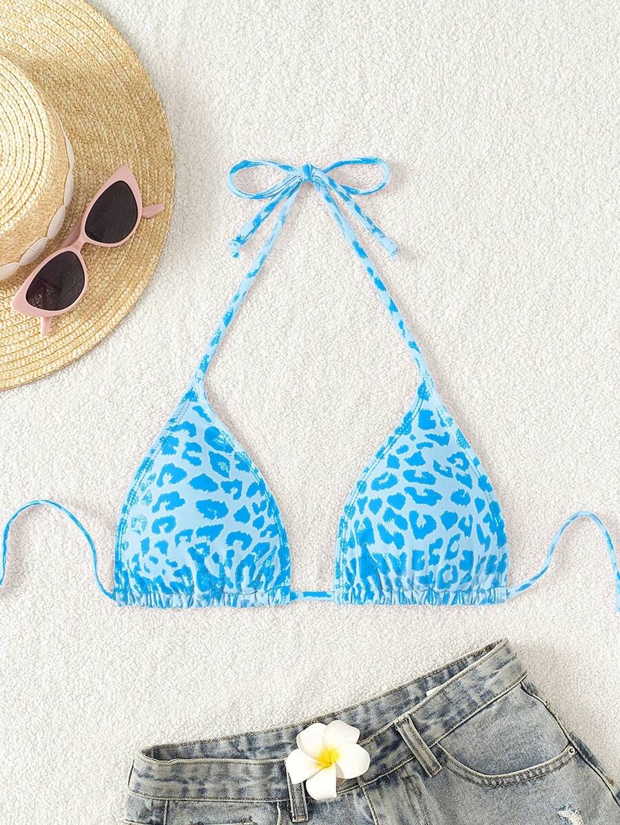 Swim Vcay 2025 女士豹纹吊带比基尼上衣，简约时尚，适合夏季