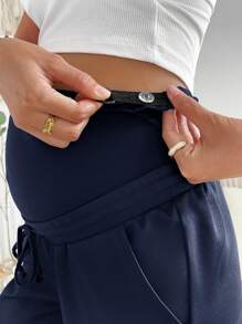 SHEIN Maternity High Waist Cone Pants, Casual Solid Color Versatile - Navy Blue - View 8