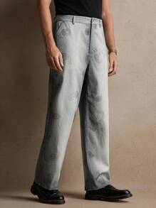 AKNOTIC Men's Loose Woven Long Straight-Leg Casual Pants, Suitable For Everyday Wear