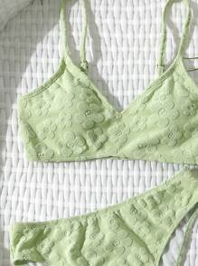 SHEIN Teengirl Light Green Jacquard Camisole Bikini Sweet Beach Resort Outfit - Green - View 6