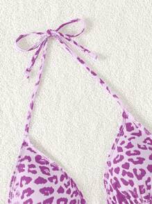 Swim Mod 1pc Women Leopard Print Halter Neck Bikini Top, Fashionable For Summer - Purple - View 5